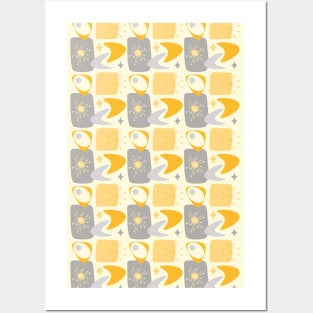 Atomic Age Mid-Century Pattern in Yellow and Grey Posters and Art